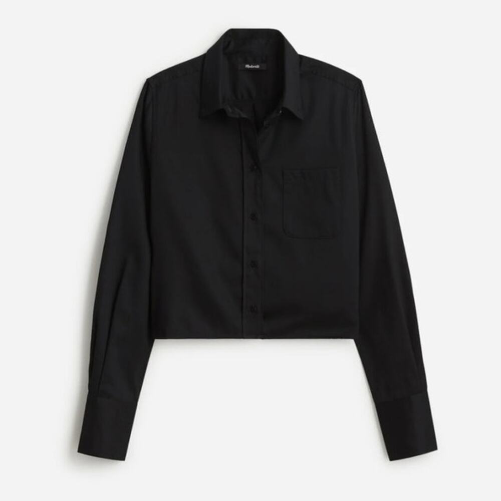Madewell Relaxed Button Up Shirt Cropped True Black Size XL NWT